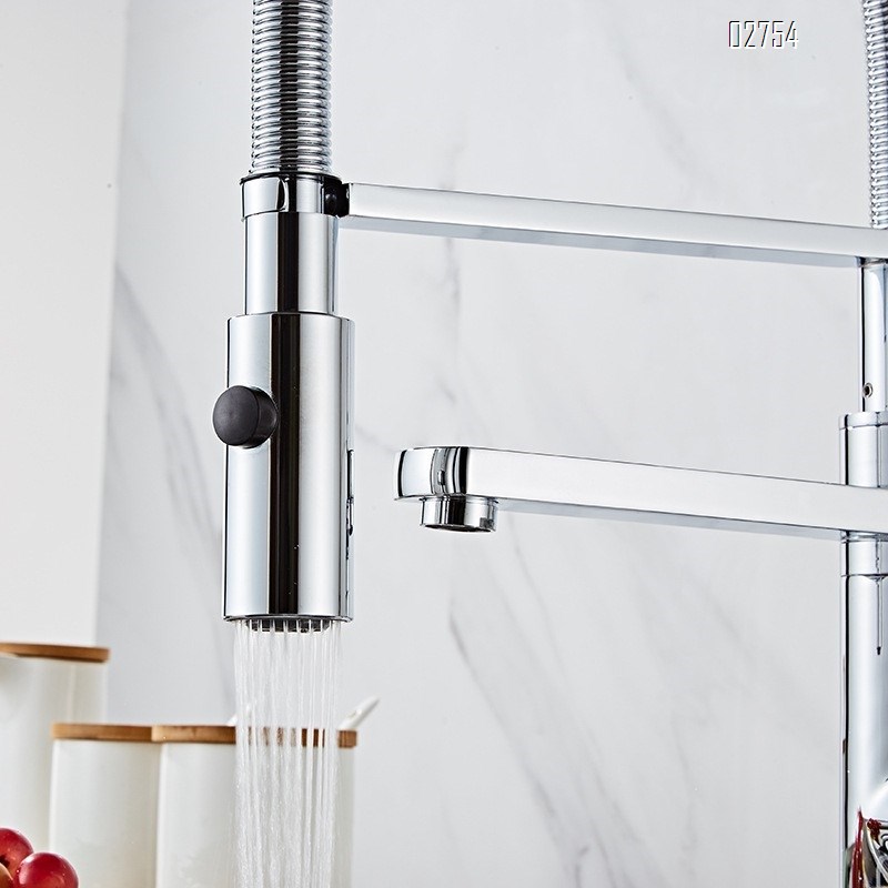 Brass kitchen faucet with chrome plating cold and hot water spring pull-down water tap water purifier multifunction water tap