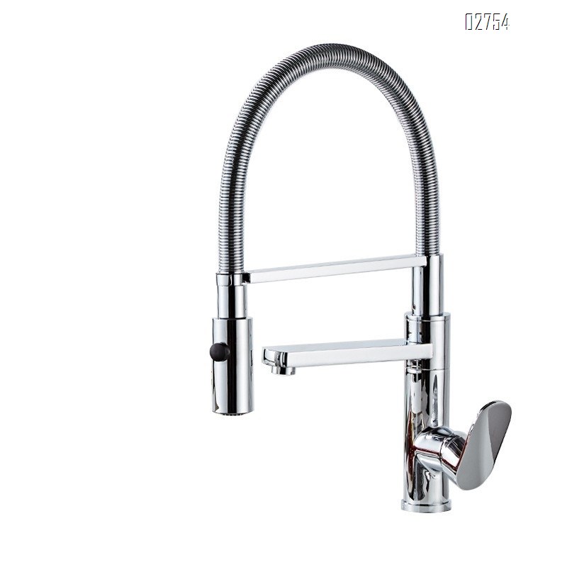 Brass kitchen faucet with chrome plating cold and hot water spring pull-down water tap water purifier multifunction water tap