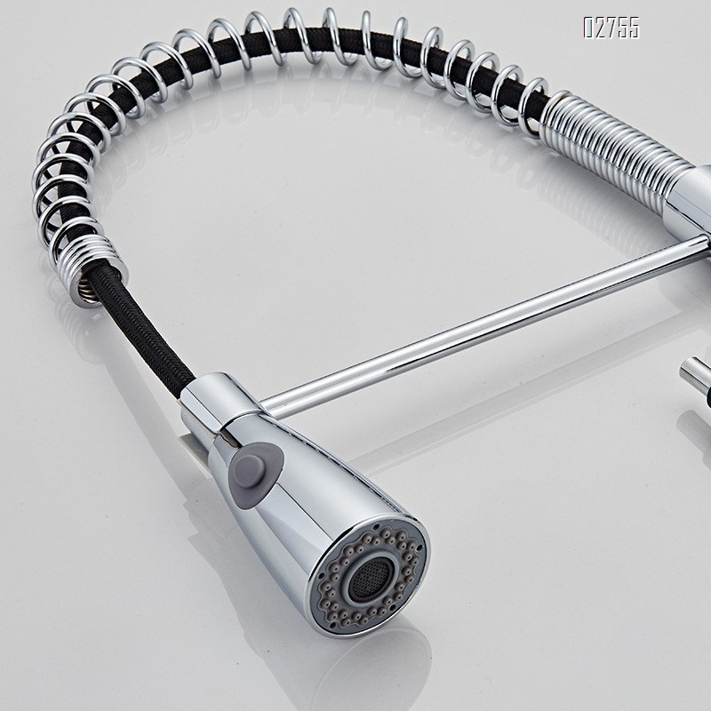 Brass faucet with spring pull-down chrome-plated kitchen faucet for cold and hot water in the sink