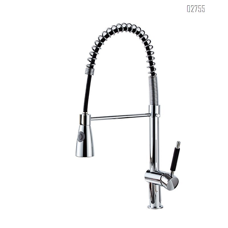 Brass faucet with spring pull-down chrome-plated kitchen faucet for cold and hot water in the sink