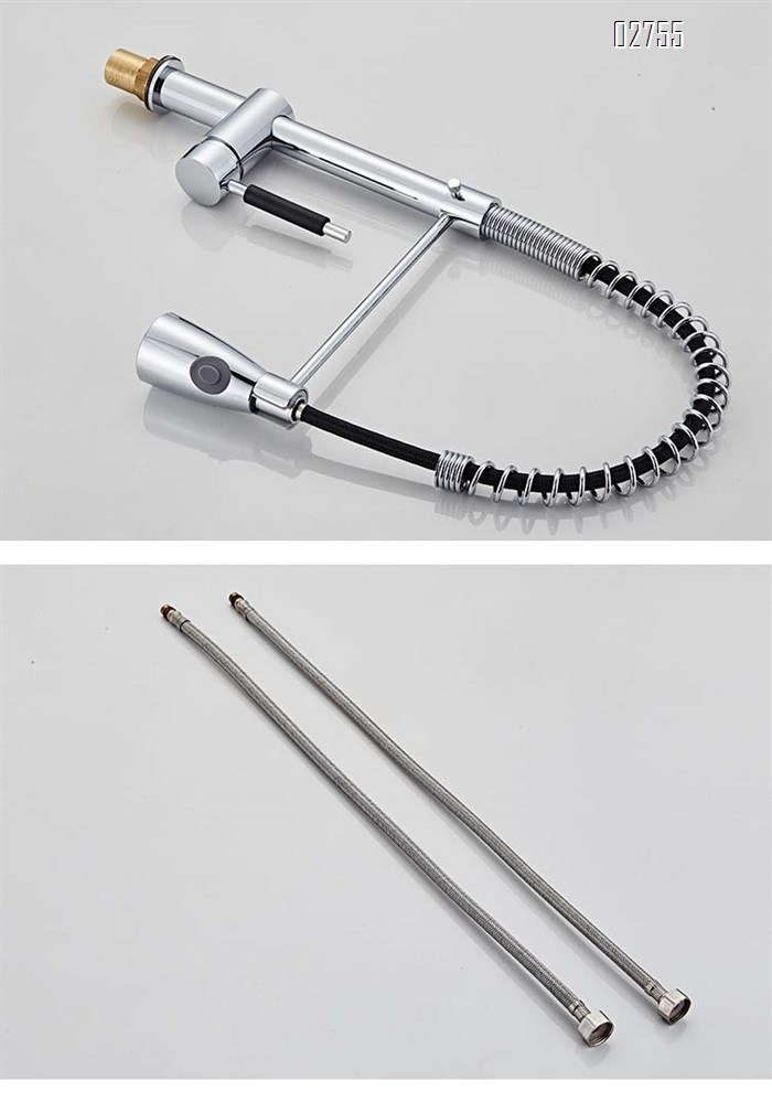Brass faucet with spring pull-down chrome-plated kitchen faucet for cold and hot water in the sink