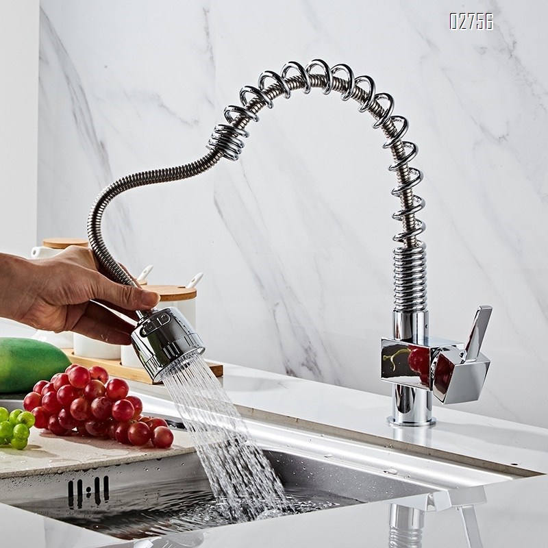 Cold and hot all Brass wash basin vegetable basin sink faucet spring  Multi-function pull-down kitchen faucet