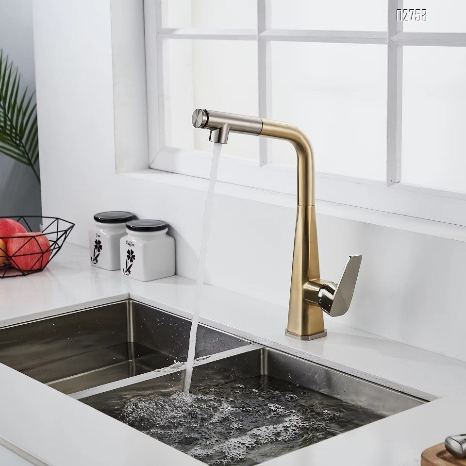Full Brass golden pull-down kitchen faucet for cold and hot water wash basin sink for washing dishes wash basin faucet Tap