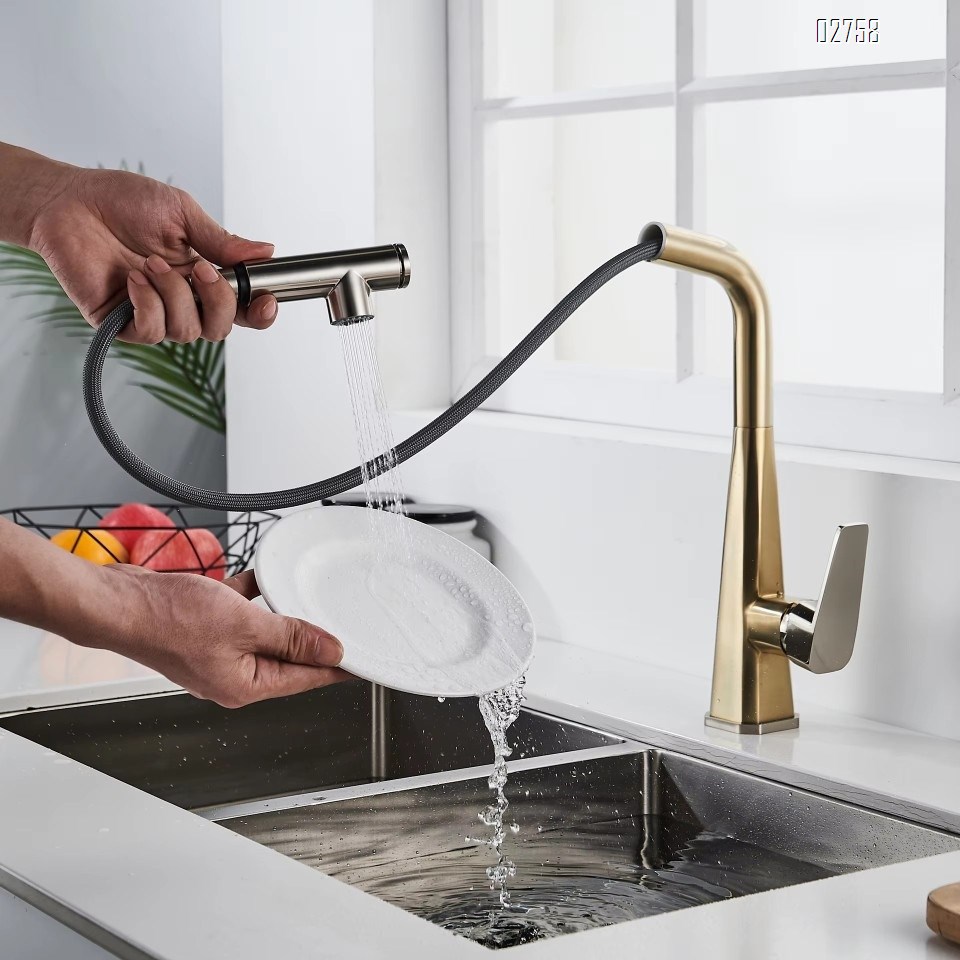 Full Brass golden pull-down kitchen faucet for cold and hot water wash basin sink for washing dishes wash basin faucet Tap