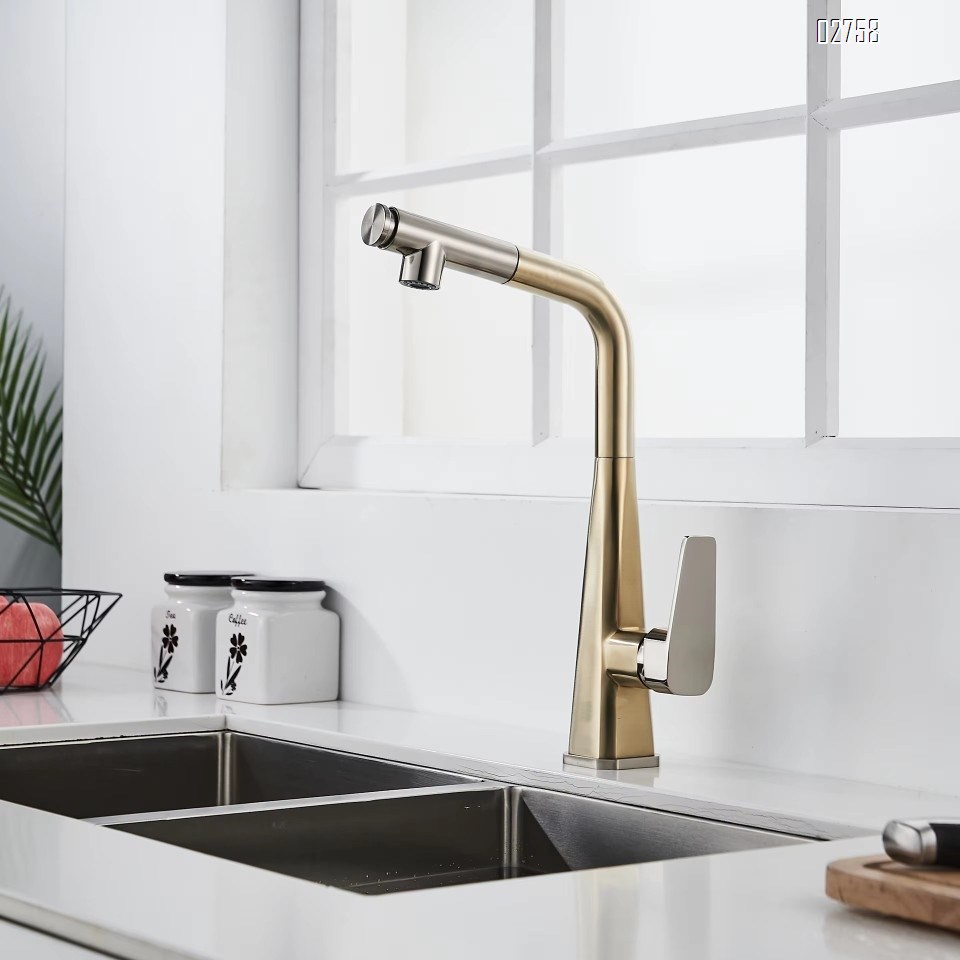 Full Brass golden pull-down kitchen faucet for cold and hot water wash basin sink for washing dishes wash basin faucet Tap