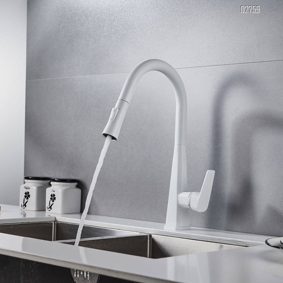 Brass White  pull-out kitchen faucet with Single Hole and handle cold hot mixed tap for washing dishes Deck mounted kitchen faucet