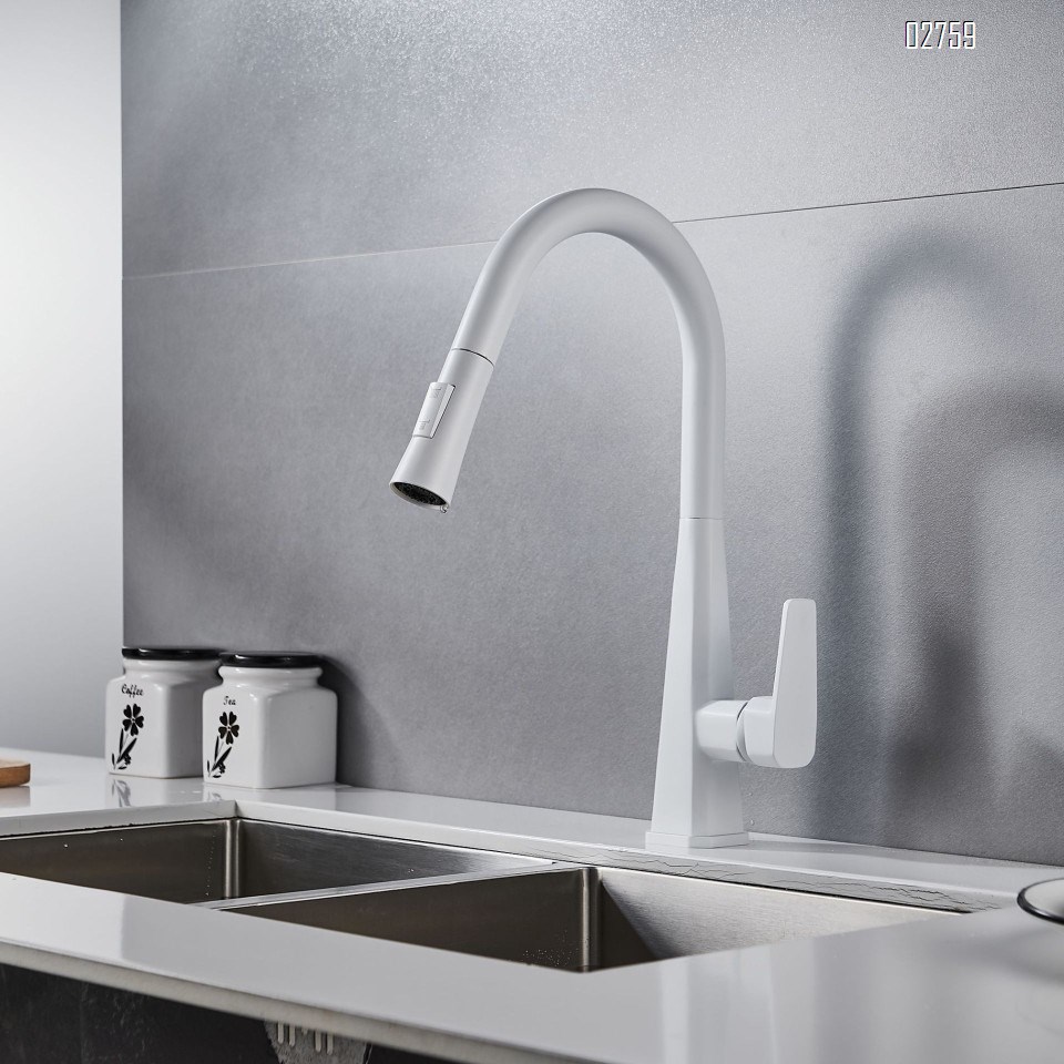 Brass White  pull-out kitchen faucet with Single Hole and handle cold hot mixed tap for washing dishes Deck mounted kitchen faucet