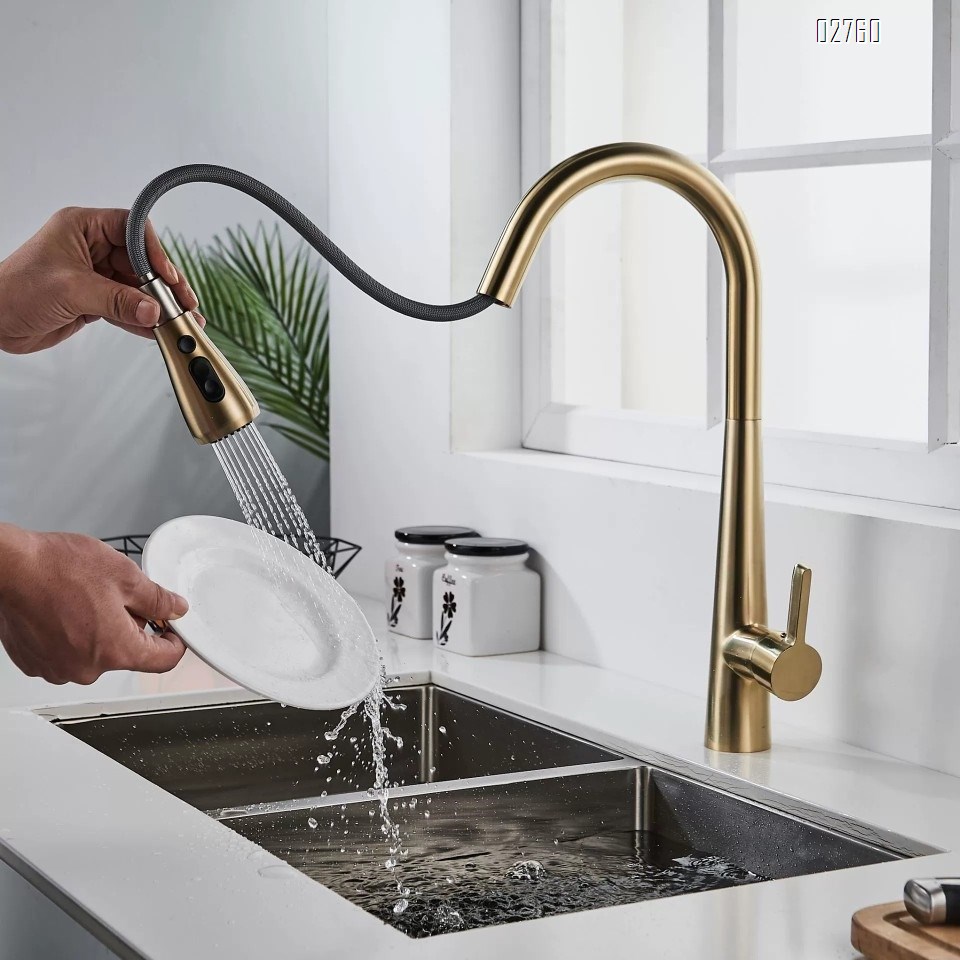 Full Brass golden pull-down kitchen faucet for cold and hot water wash basin sink for washing dishes wash basin faucet