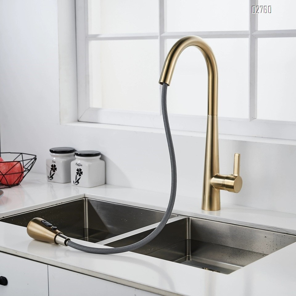 Full Brass golden pull-down kitchen faucet for cold and hot water wash basin sink for washing dishes wash basin faucet