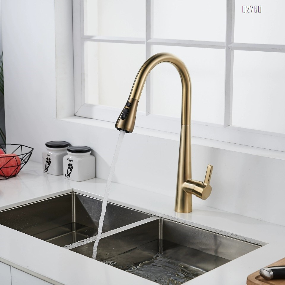 Full Brass golden pull-down kitchen faucet for cold and hot water wash basin sink for washing dishes wash basin faucet