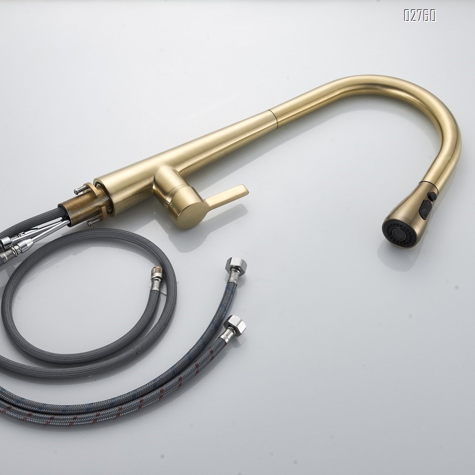 Full Brass golden pull-down kitchen faucet for cold and hot water wash basin sink for washing dishes wash basin faucet