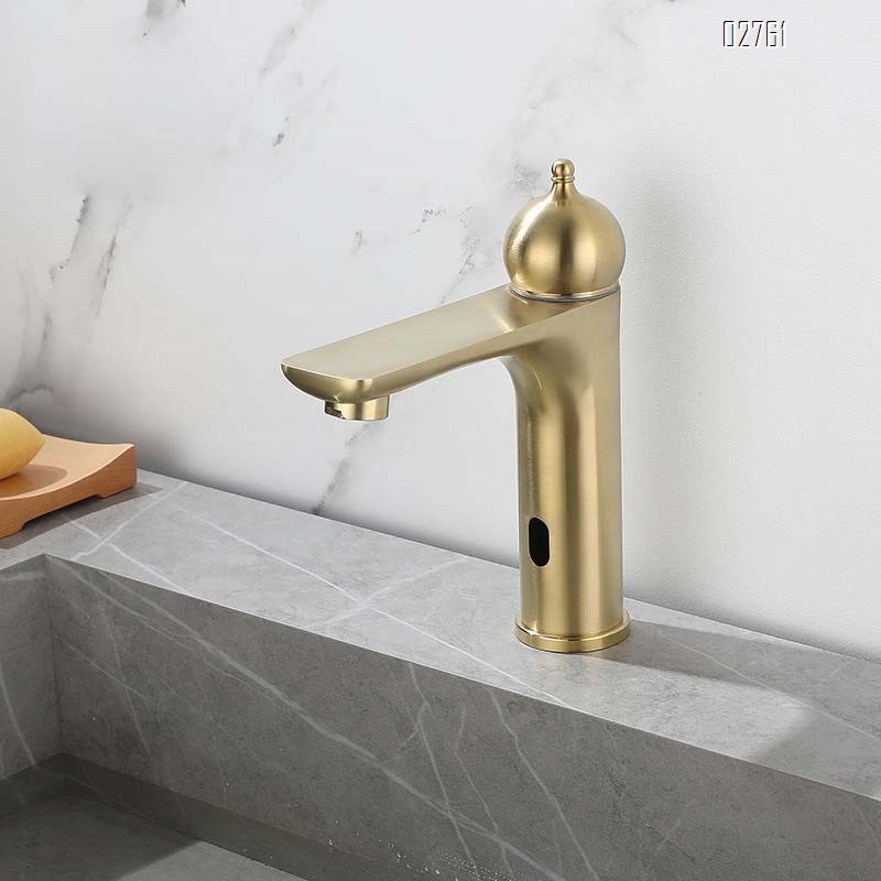 Stainless Steel Antique golden bathroom wash basin with digital infrared induction under-counter hot and cold mixing sensor faucet