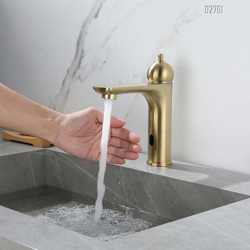 Stainless Steel Antique golden bathroom wash basin with digital infrared induction under-counter hot and cold mixing sensor faucet