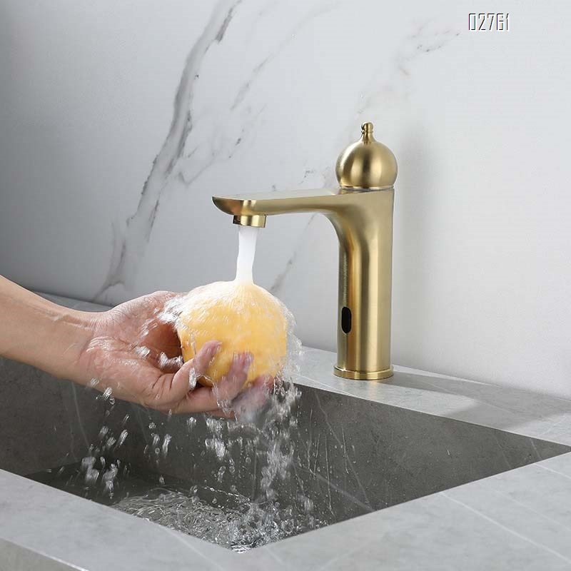 Stainless Steel Antique golden bathroom wash basin with digital infrared induction under-counter hot and cold mixing sensor faucet