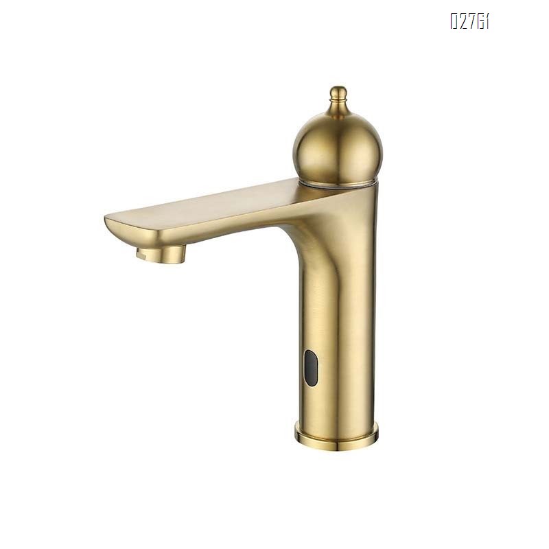 Stainless Steel Antique golden bathroom wash basin with digital infrared induction under-counter hot and cold mixing sensor faucet