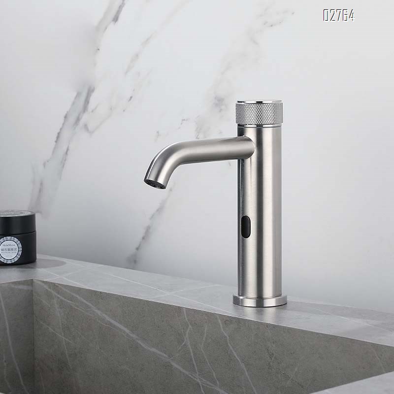 Stainless steel double control cold and hot induction infrared bathroom single hole wash induction sensor basin faucet