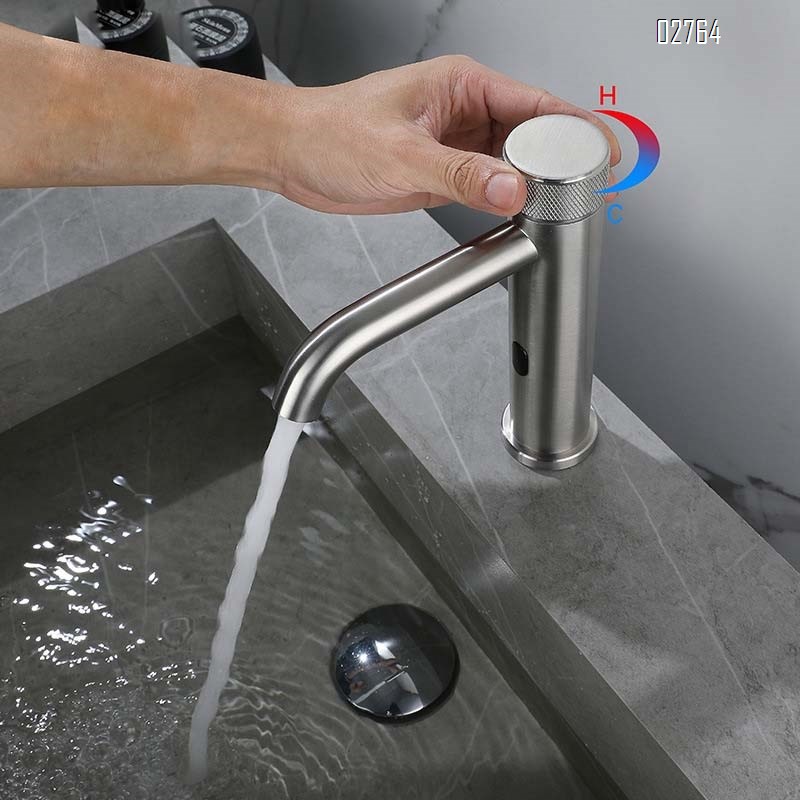 Stainless steel double control cold and hot induction infrared bathroom single hole wash induction sensor basin faucet