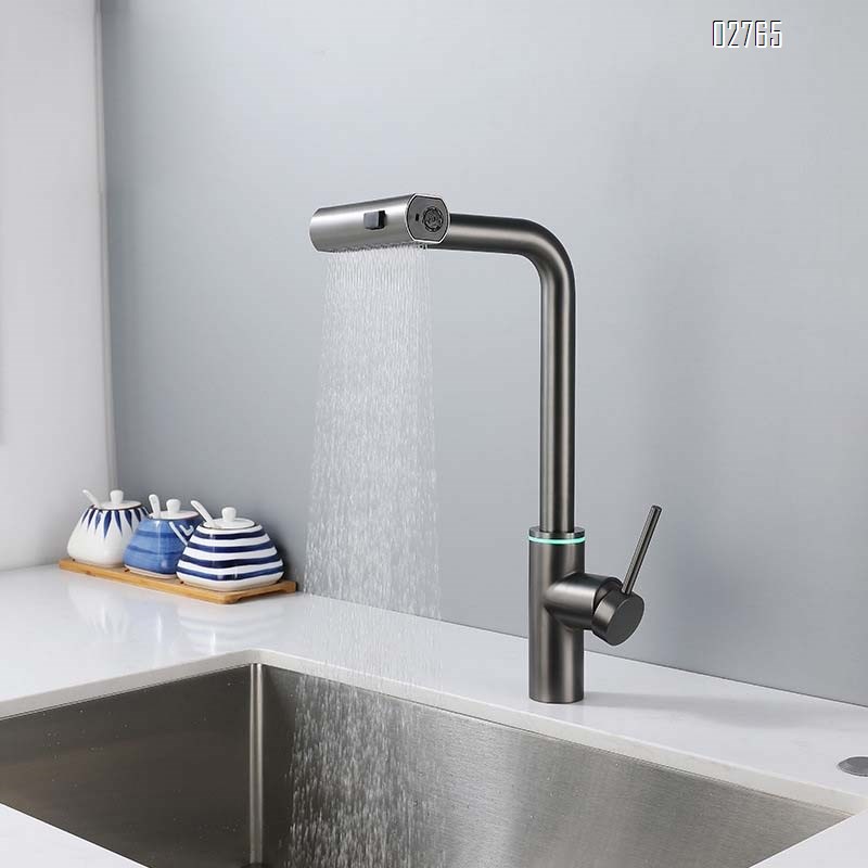 Kitchen stainless steel gun grey  rain pull-out waterfall cold and hot wash basin sink cold and hot water faucet