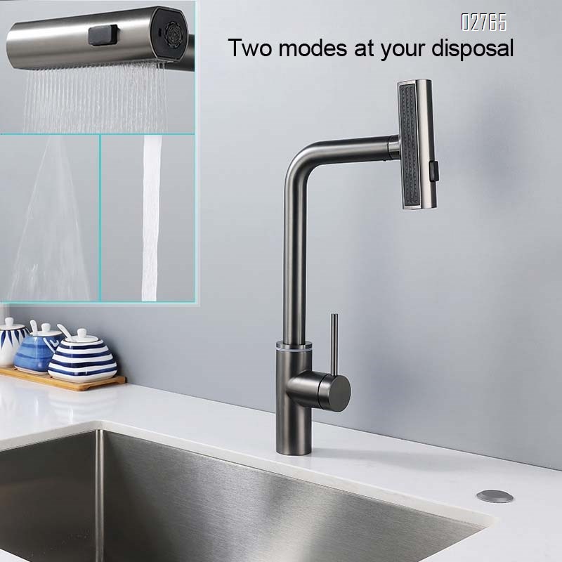 Kitchen stainless steel gun grey  rain pull-out waterfall cold and hot wash basin sink cold and hot water faucet