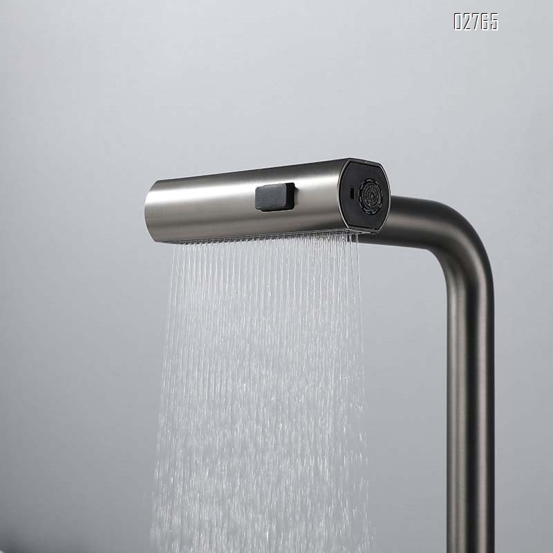 Kitchen stainless steel gun grey  rain pull-out waterfall cold and hot wash basin sink cold and hot water faucet