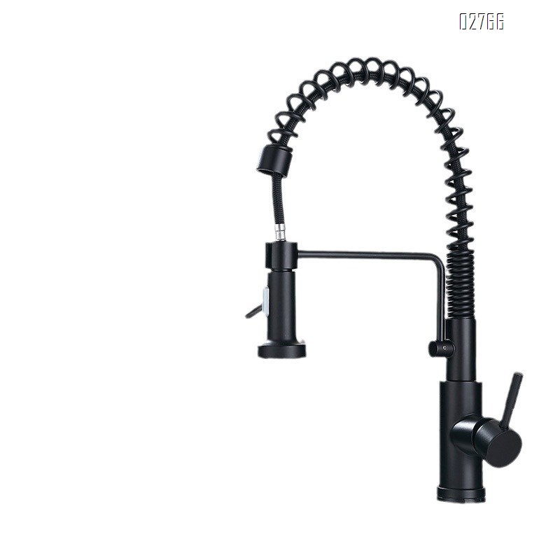 Spring pull-down kitchen faucet cold and hot water sink wash dishes rotating double outlet multi-directional anti-splash faucet