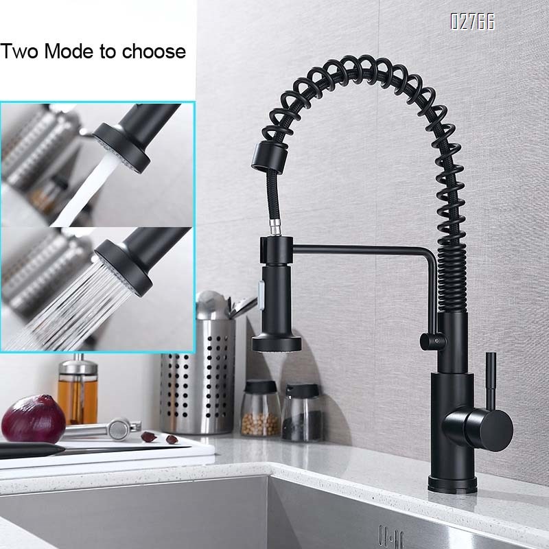 Spring pull-down kitchen faucet cold and hot water sink wash dishes rotating double outlet multi-directional anti-splash faucet