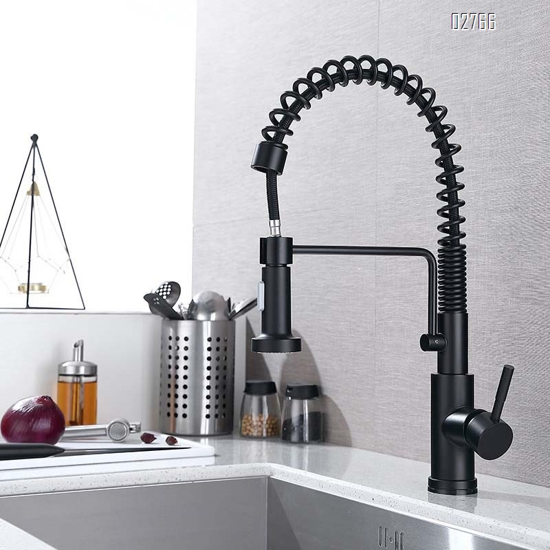 Spring pull-down kitchen faucet cold and hot water sink wash dishes rotating double outlet multi-directional anti-splash faucet