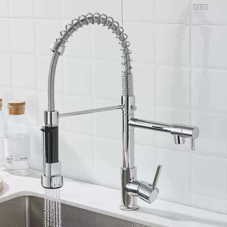 all Brass Cold and hot mixed water multi-functional spring sink pull-down kitchen faucet with Single handle and hole