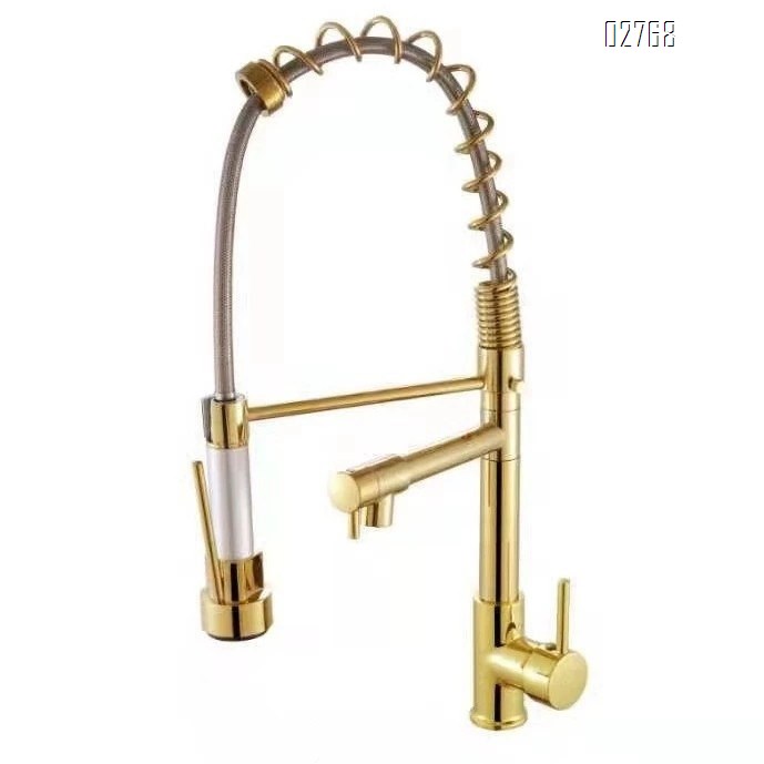 all Brass Cold and hot mixed water multi-functional spring sink pull-down kitchen faucet with Single handle and hole