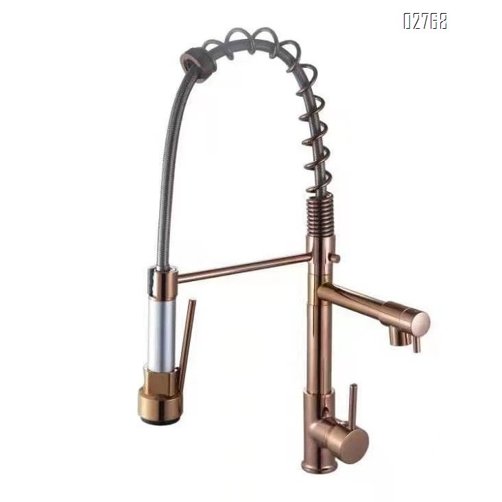 all Brass Cold and hot mixed water multi-functional spring sink pull-down kitchen faucet with Single handle and hole
