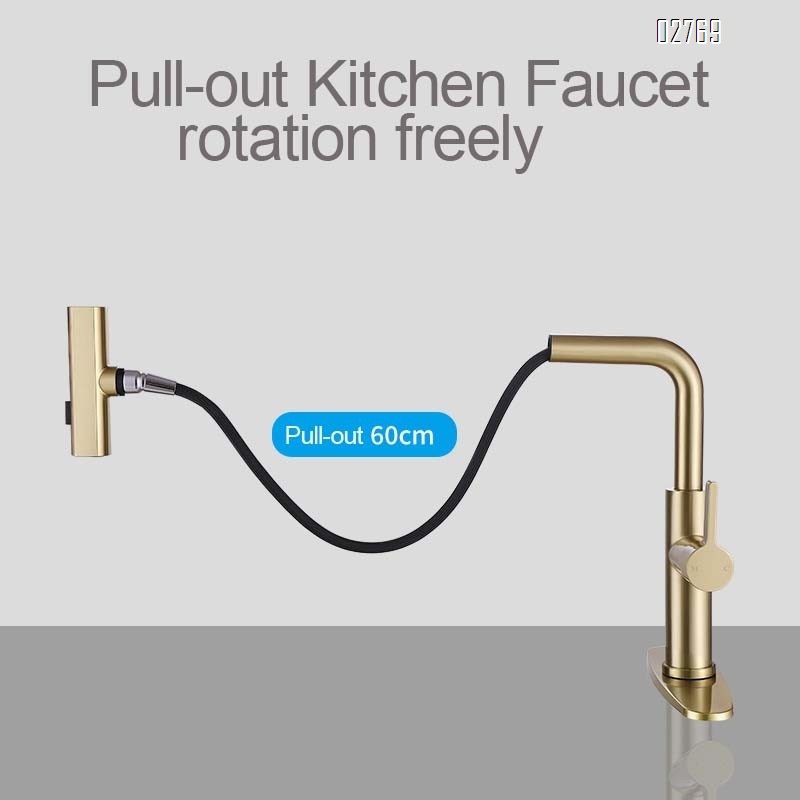 Rain Spray Stainless Steel Pull-out Waterfall Kitchen Faucet Rotating Kitchen Hot and Cold Water Tap for single handle