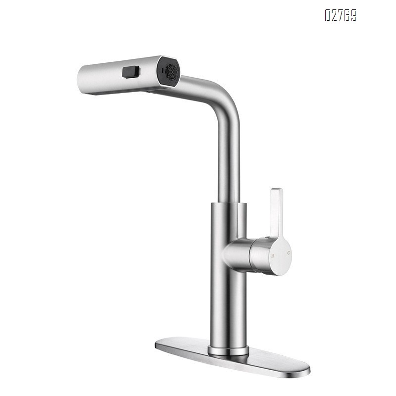 Rain Spray Stainless Steel Pull-out Waterfall Kitchen Faucet Rotating Kitchen Hot and Cold Water Tap for single handle
