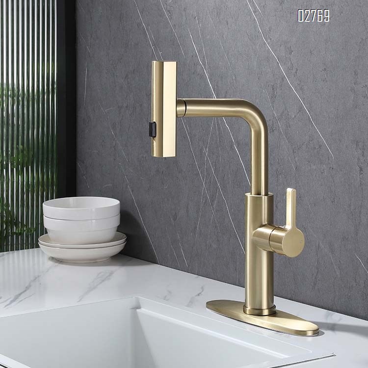 Rain Spray Stainless Steel Pull-out Waterfall Kitchen Faucet Rotating Kitchen Hot and Cold Water Tap for single handle