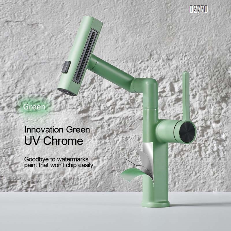 Matcha green wash basin with cold and hot water faucet pure Zinc alloy high-end simple mechanical arm multi-functional basin faucet
