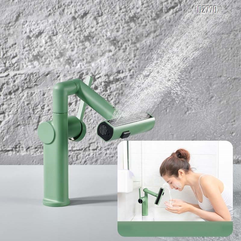 Matcha green wash basin with cold and hot water faucet pure Zinc alloy high-end simple mechanical arm multi-functional basin faucet