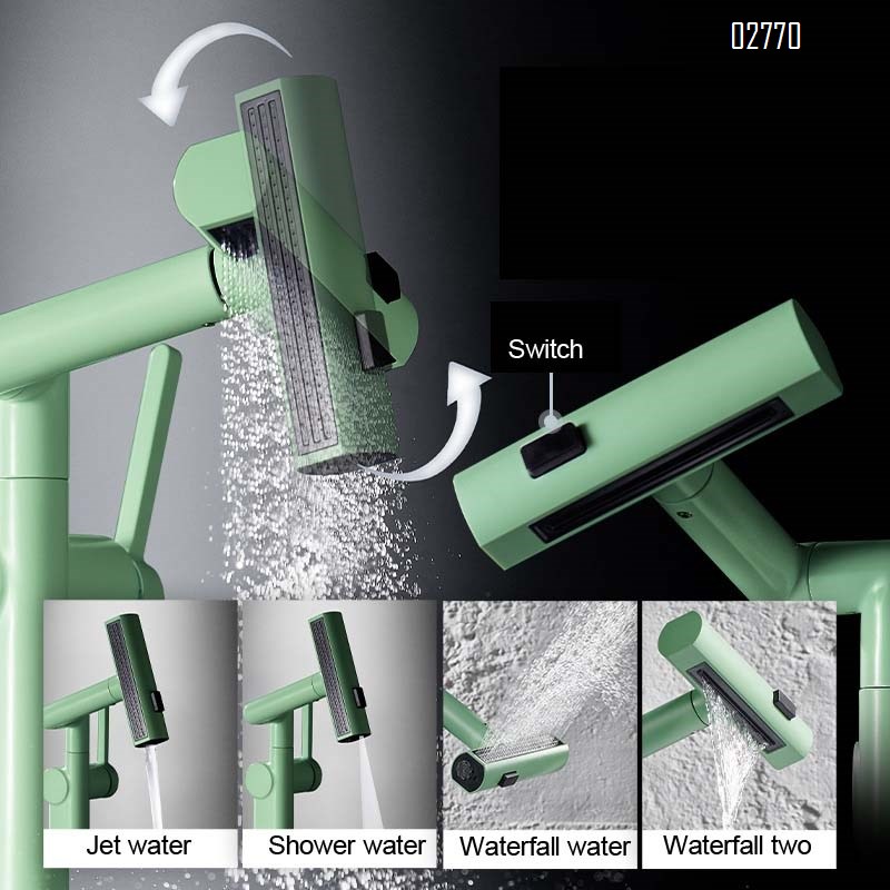 Matcha green wash basin with cold and hot water faucet pure Zinc alloy high-end simple mechanical arm multi-functional basin faucet
