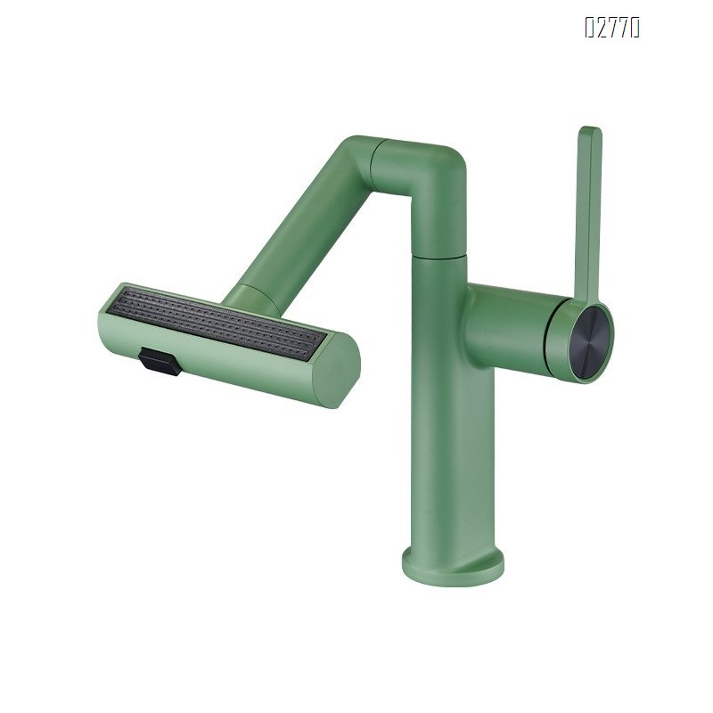 Matcha green wash basin with cold and hot water faucet pure Zinc alloy high-end simple mechanical arm multi-functional basin faucet