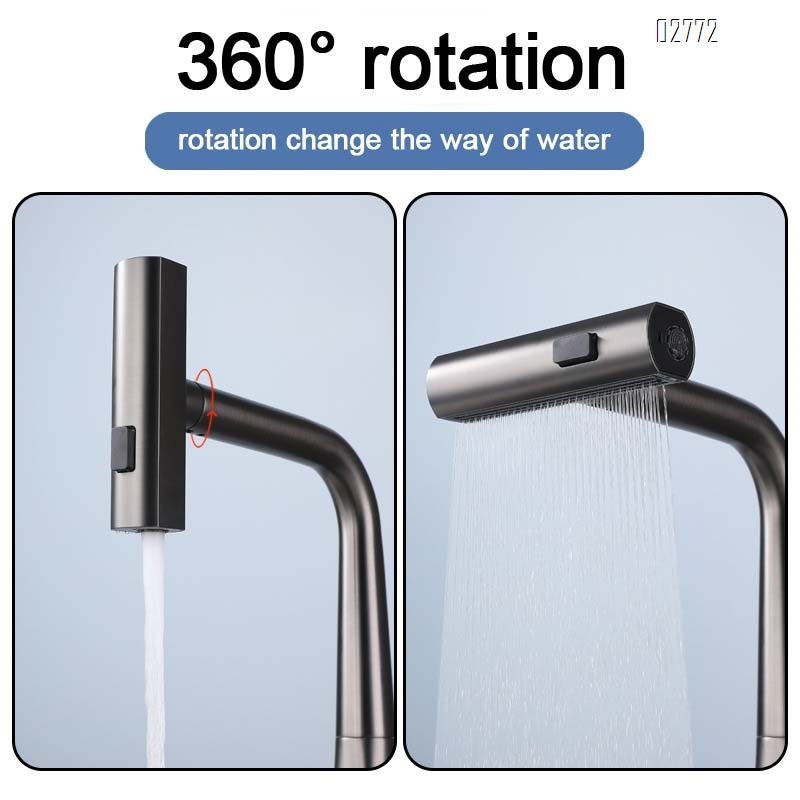 Digital display rain shower kitchen pull-out faucet gun grey cold and hot water mixed kitchen faucet