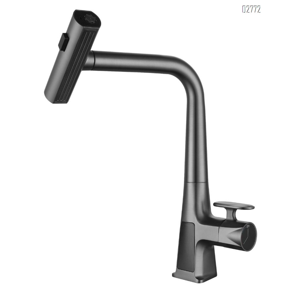 Digital display rain shower kitchen pull-out faucet gun grey cold and hot water mixed kitchen faucet
