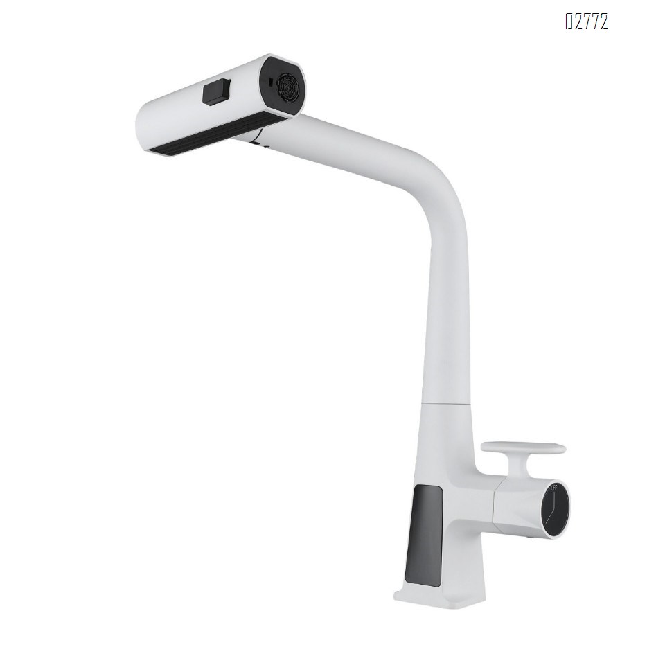 Digital display rain shower kitchen pull-out faucet gun grey cold and hot water mixed kitchen faucet