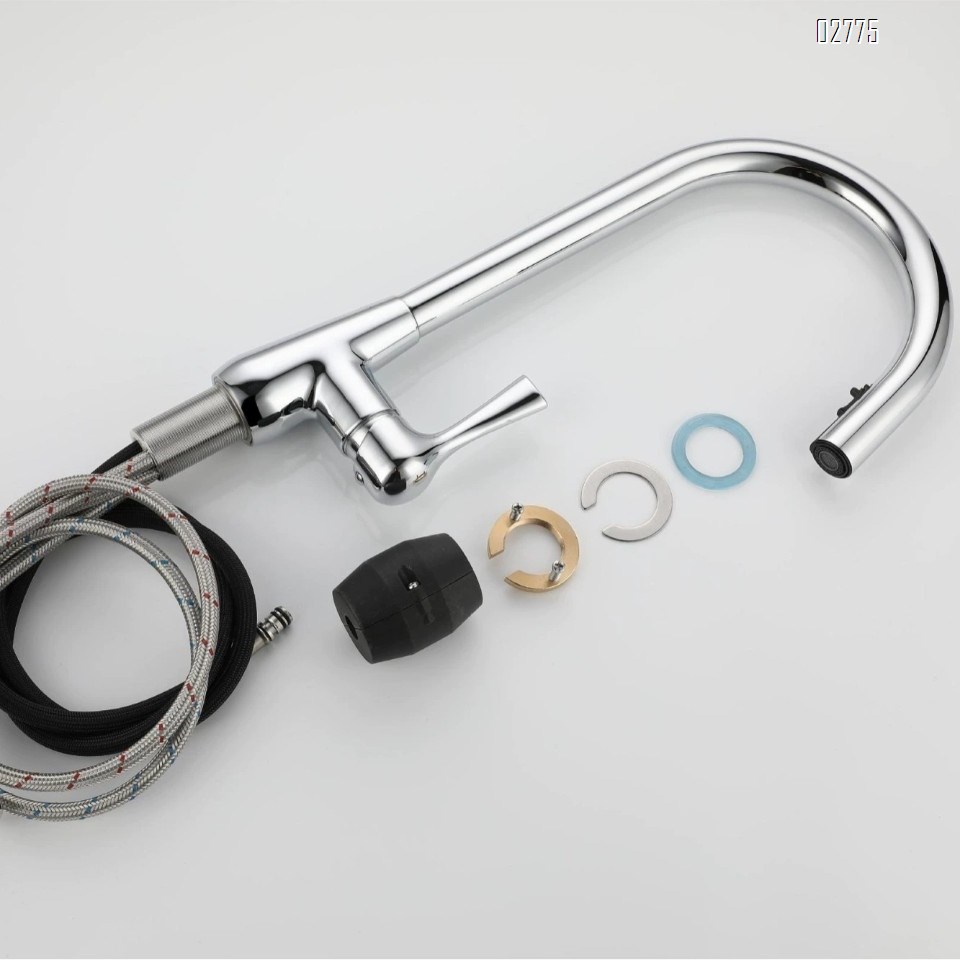 Zinc Alloy Pull-down kitchen faucet in gunmetal gray home water sink with rotatable cold and hot Brushed finish tap