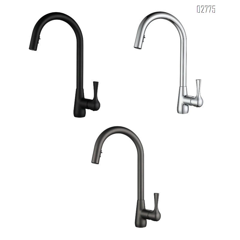 Zinc Alloy Pull-down kitchen faucet in gunmetal gray home water sink with rotatable cold and hot Brushed finish tap