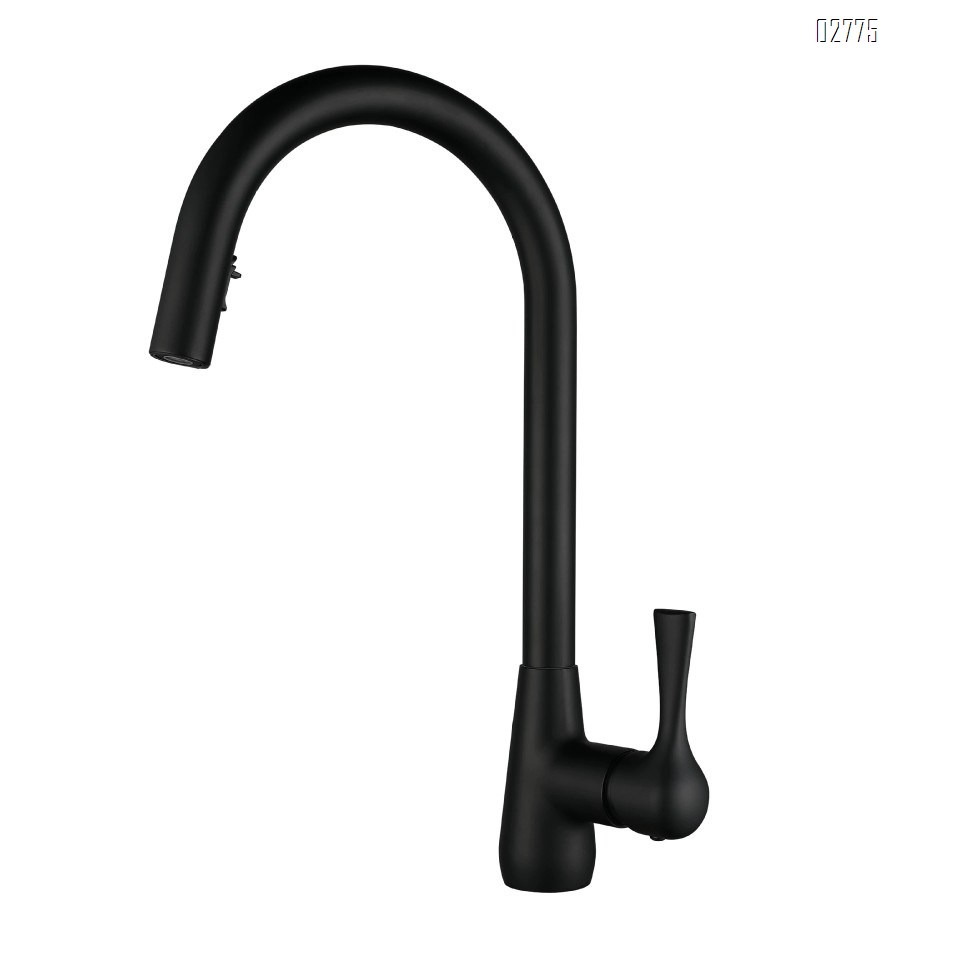 Zinc Alloy Pull-down kitchen faucet in gunmetal gray home water sink with rotatable cold and hot Brushed finish tap