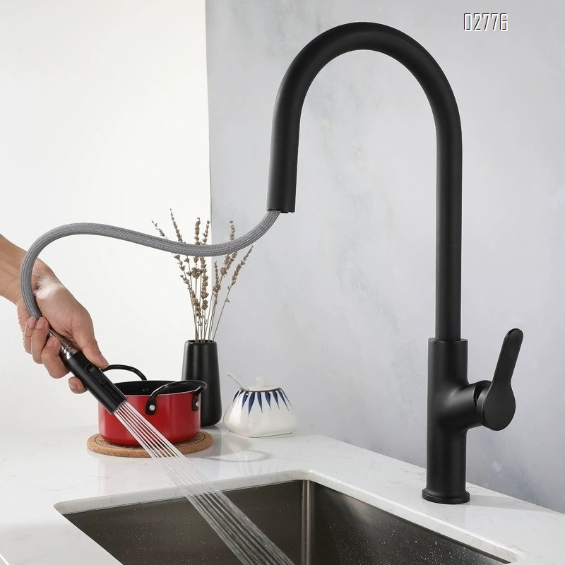 Zinc Alloy pull-down Kitchen Faucet Gun Gray with hot and cold water tap for washing dishes home use rotating pressure increase