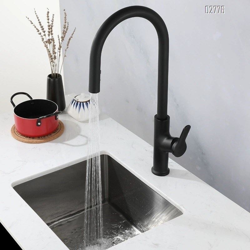 Zinc Alloy pull-down Kitchen Faucet Gun Gray with hot and cold water tap for washing dishes home use rotating pressure increase