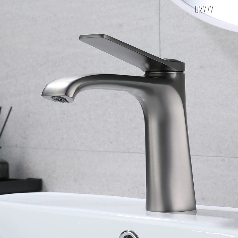 Brass basin Faucet with gunmetal gray cold and hot water faucet Brushed finsh for bathroom vanity top wash basin for home balcony