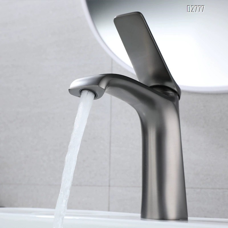 Brass basin Faucet with gunmetal gray cold and hot water faucet Brushed finsh for bathroom vanity top wash basin for home balcony