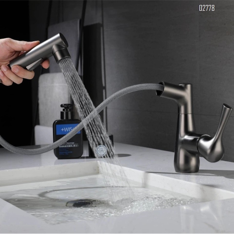 Zinc Alloy Pull-out multi-functional lifting faucet cold and hot faucet bathroom gunmetal gray wash basin wash basin faucet
