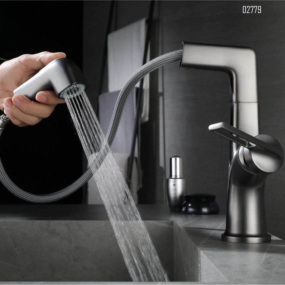 Zinc Alloy Pull-out multi-functional lifting faucet cold and hot faucet bathroom gunmetal gray wash basin Chrome finishied faucet