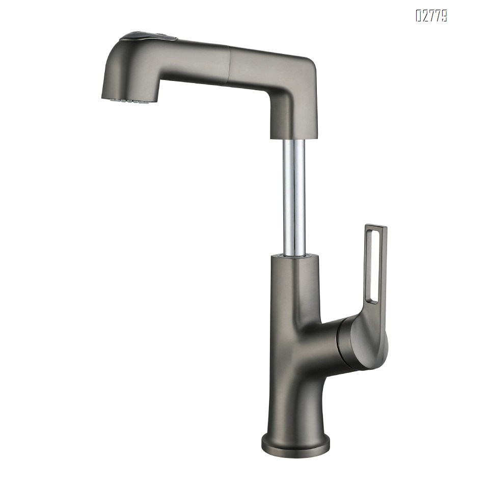Zinc Alloy Pull-out multi-functional lifting faucet cold and hot faucet bathroom gunmetal gray wash basin Chrome finishied faucet